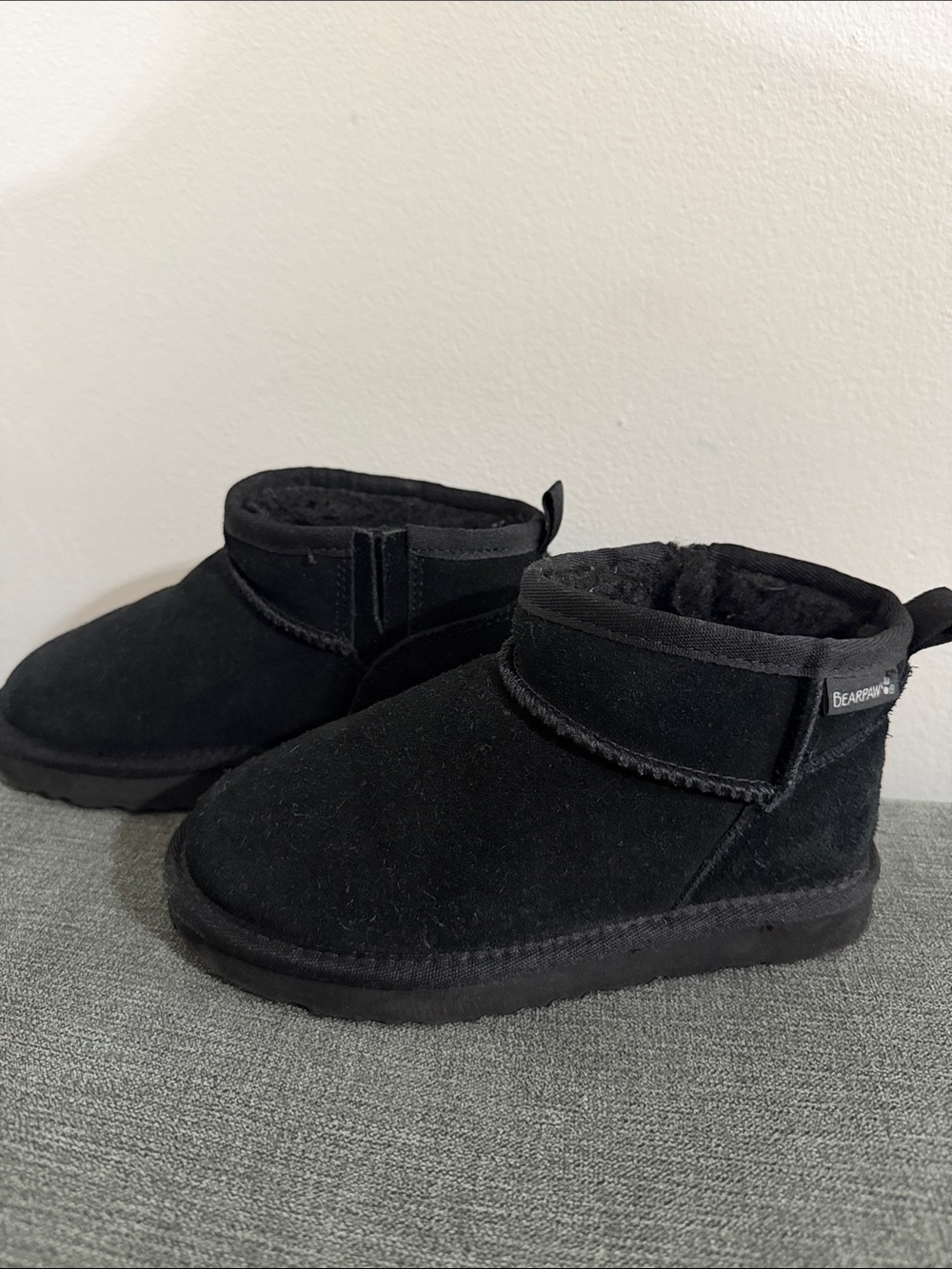 BearPaw Kids Black Cozy Hook-and-Loop Ankle Slippers